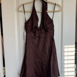 Princess Polly Chocolate Satin Halter Dress
